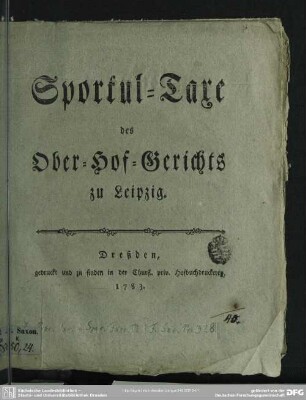 Sportul-Taxe des Ober-Hof-Gerichts zu Leipzig