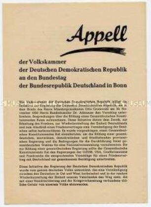 Appell der Volkskammer an den Bundestag für Einberufung eines Gesamtdeutschen Konstituierenden Rates