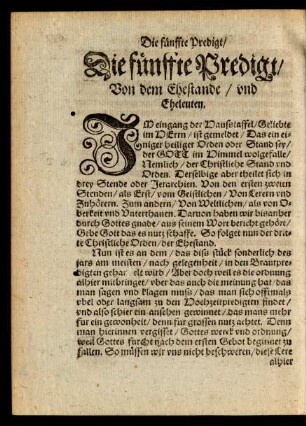Die fünffte Predigt/ Von dem Ehestande/ und Eheleuten.