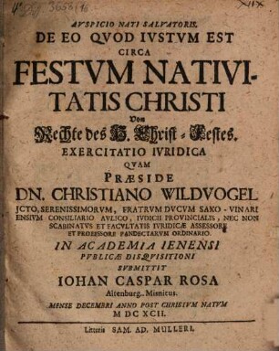 De eo quod iustum est circa festum nativitatis Christi, exercitatio iur.