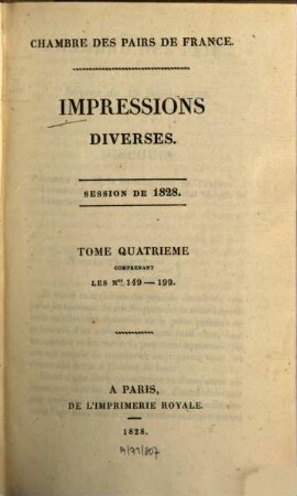 Impressions diverses : session ... 1828,4 = Nr. 149 - 199