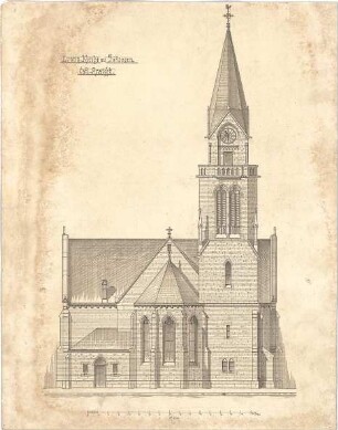 Dolmetsch, Heinrich; Ulm - Söflingen; Christuskirche mit Pfarrhaus - Ostseite (Ansicht)