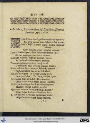 Ad Max. Reverendum & Excellentißimum Dominum Autorem.