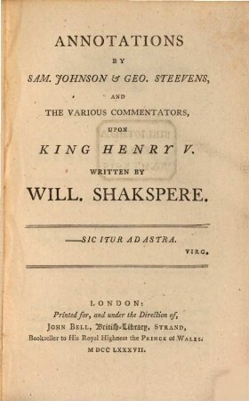 Annotations upon King Henry V. and King Henry VI. part I.