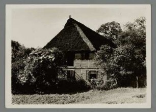 Lüneburger Heide. Naturschutzgebiet. Gehöft niedersächsischen Ursprungs in Wilsede : Naturschutzgebiet Lüneburger Heide. Wilsede. Ansicht eines niederdeutschen Hallenhauses, einem Wohnstallhaus in Fachwerkbauweise und Reetdach