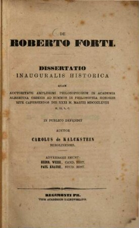 De Roberto Forti : Dissertatio inauguralis historica