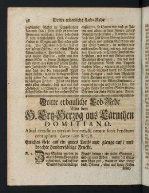 38-75, Dritte erbauliche Lob-Rede von dem H. Erz-Herzog aus Caernthen Domitiano - Vierte erbauliche Lob-Rede des H. Pabst, und Kirchen-Lehrer Gregorii des Grossen