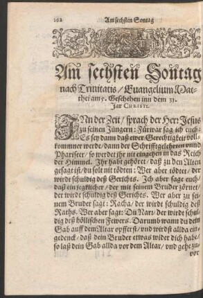 An sechsten Sontag nach Trinitatis ...