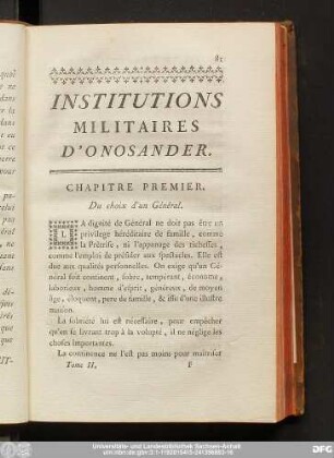 Chapitre Premier. Du choix d'un Général.