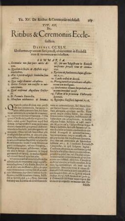 Tit. XV. De Ritibus & Ceremoniis Ecclesiasticis.