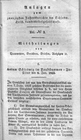 Anlagen zum zwanzigsten Jahresberichte der Schlesw. Holst. Landesbibelgesellschaft.