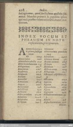 Index Vocum Et Phrasium In Notis explicatarum, praecipuarum