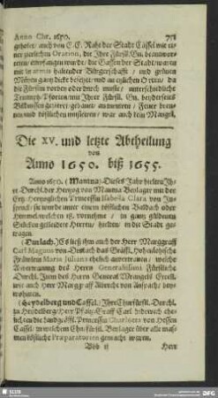 Die XV. und letzte Abtheilung von Anno 1650. biß 1655