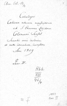 Catalogus veterum codicum manuscriptorum ad S. Emmeram, pars IV - BSB Cbm Cat. 14(4