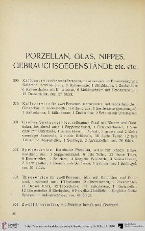 Porzellan, Glas, Nippes, Gebrauchsgegenstände etc. etc. (Nr. 299-403)
