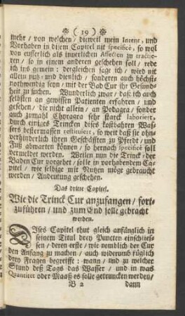 Das dritte Capitel. Wie die Trinck Cur anzufangen / fortzuführen / und zum End solle gebracht werden