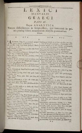 Lexici Manualis Graeci Pars II. Eaque Analytica.