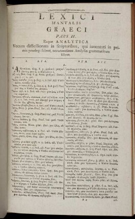Lexici Manualis Graeci Pars II. Eaque Analytica.