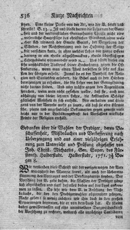 Gedanken über die Wahlen der Prediger.