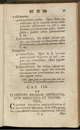 Cap. III. De claritate idearum abstractarum analytica et synthetica.