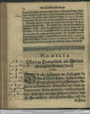 Homilia Uber das Evangelium am Dritten Sontage des Advents, Matth. 11. Cap.