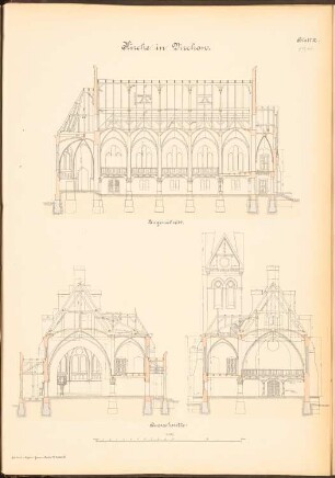 Kirche, Virchow: Längsschnitt, Querschnitte 1:100