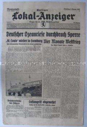 Tageszeitung "Berliner Lokal-Anzeiger" u.a. über die Goebbels-Rede zum Jahreswechsel
