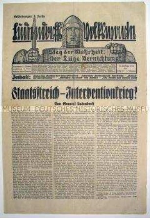 Völkische Wochenzeitung "Ludendorff's Volkswarte" zur politischen Lage nach dem Sturz der Brüning-Regierung