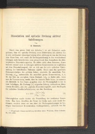 Dissociation und optische Drehung aktiver Saltlösungen.