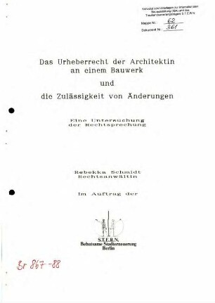 Untersuchungsbericht: Urheberrecht der Architektin an einem Bauwerk