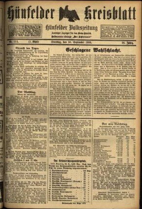 Erste Ausgabe vom Dienstag, den 16. September 1930.