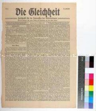 Titelblatt der Zeitschrift "Die Gleichheit" mit Titelaufmacher "Karl Marx" zum 25. Todestag des Gesellschaftstheoretikers Karl Marx