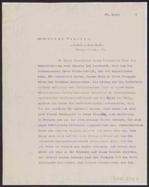 Schreiben an Ernst Wasmuth, Berlin (Brief)