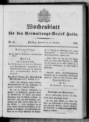 Nr. 47, Ausgabe vom 24. November 1849