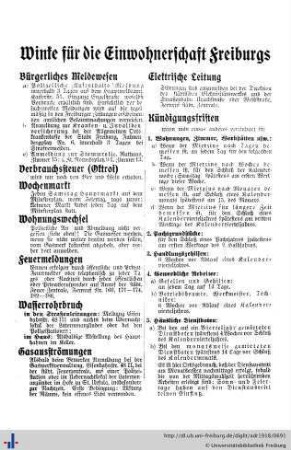 Winke für die Einwohnerschaft, Merkblatt für Hinterbliebene.