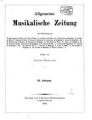 Allgemeine musikalische Zeitung. 9. 1874