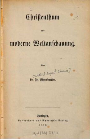 Christenthum und moderne Weltanschauung