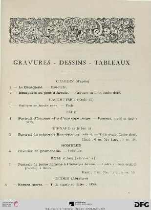 Gravures – Dessins – Tableaux (Nr. 1-36)
