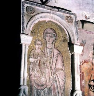 Trikala. Panagia tis Portas, Inneres, Madonna, Mosaik