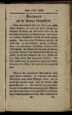 Antwort auf die Mainzer Monatschrift