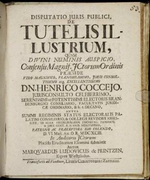 Disputatio Iuris Publici, De Tutelis Illustrium,