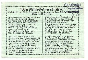 Postkarten mit Liedertexten: Vom Feldwebel an abwärts (mit Zensurvermerk 26.10.1916)