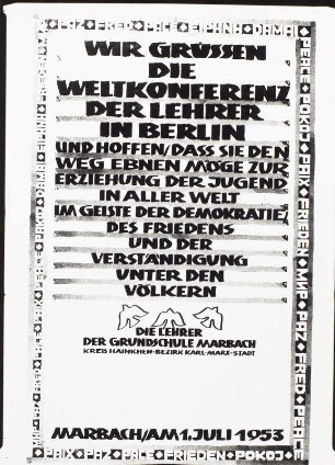 Plakat zur Weltkonferenz der Lehrer in Berlin