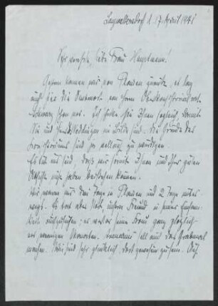 Brief von Anna Marie Avenarius an Margarete Hauptmann