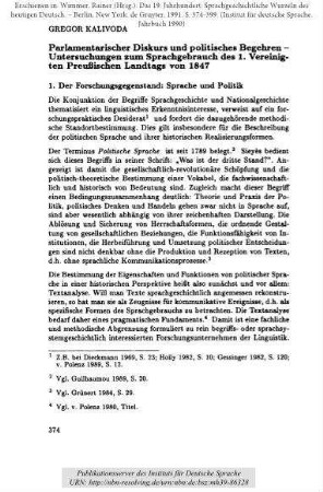 Parlamentarischer Diskurs und politisches Begehren - Untersuchungen zum Sprachgebrauch des 1. Vereinigten Preußischen Landtags von 1847
