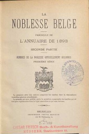 La Noblesse belge : annuaire de .... 1893,2