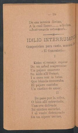 Idilio interrumpido : Composición para canto, música de "El cementerio"