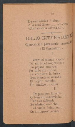 Idilio interrumpido : Composición para canto, música de "El cementerio"