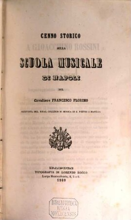 Cénno storico sulla scuola musica di Napoli. 1