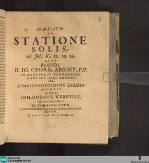 Disputatio de statione solis, ad Jos. X, 12. 13. 14.